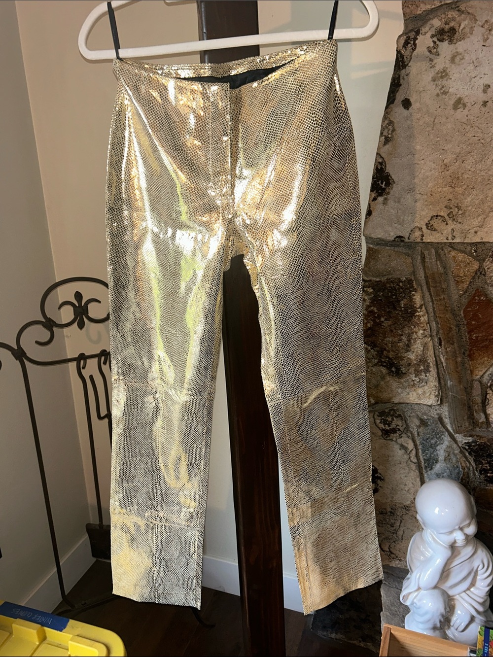 bebe Metallic Gold Straight Leg leather Pants